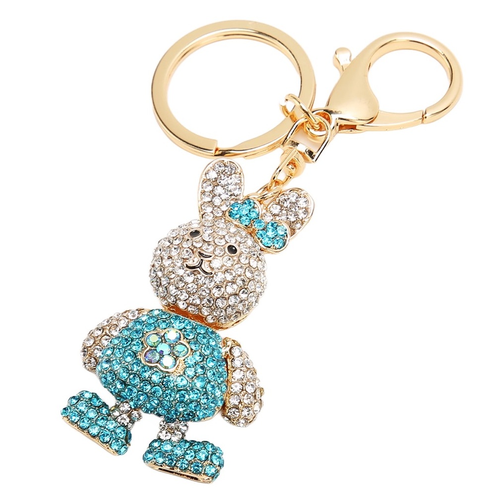 5/$25 Mint Sequin Bunny Charm Keychain bag charm in teal and Gold new